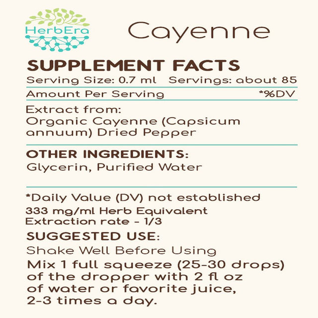 Cayenne Alcohol-Free Herbal Extract Tincture, Super-Concentrated Organic Cayenne (Capsicum Annuum) Dried Pepper 2 Oz