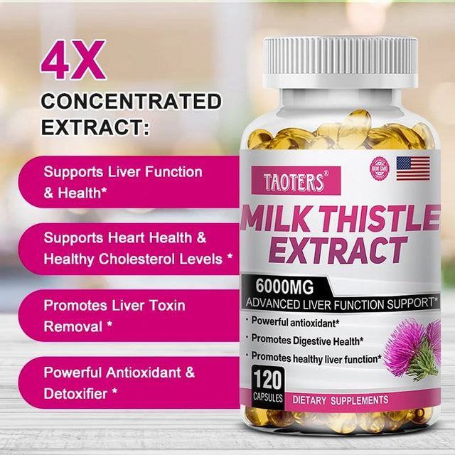 TAOTERS Milk Thistle Extract 6000 Mg Softgels, Advanced Liver Support, with Dandelion and Artichoke...-60Capsules