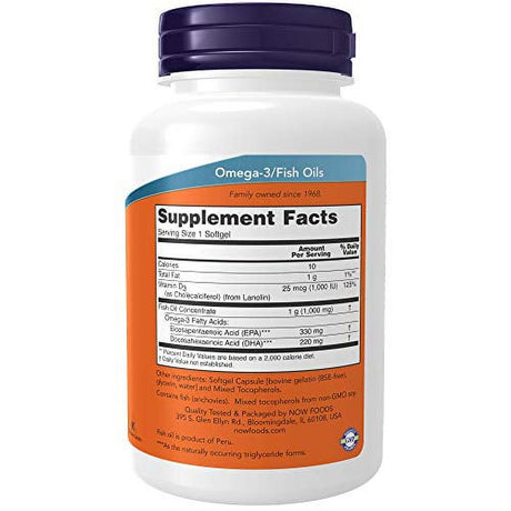 NOW Supplements, Tri-3D Omegaâ„¢, Triglyceride Form of Omega-3 Fish Oil + Vitamin D-3, Molecularly Distilled, 90 Softgels