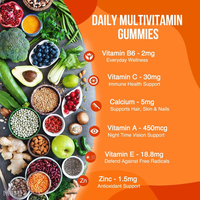 Womens Multivitamin Gummies, Daily Multi Vitamin Gummy for Women with Vitamins A, C, D, E, B-6, B-12, Biotin, Folic Acid, Calcium, & Zinc, Nature'S Immune Health Support, Peach Flavored - 60 Gummies