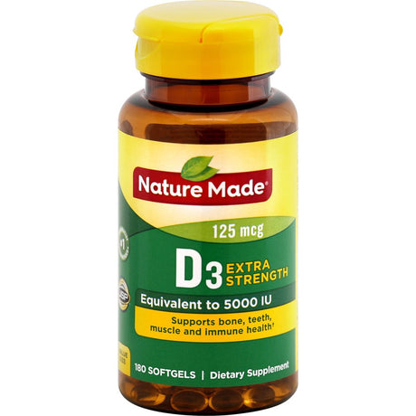 Nature Made Extra Strength Vitamin D3 5000 IU (125 Mcg) Softgels, 180 Count Value Size