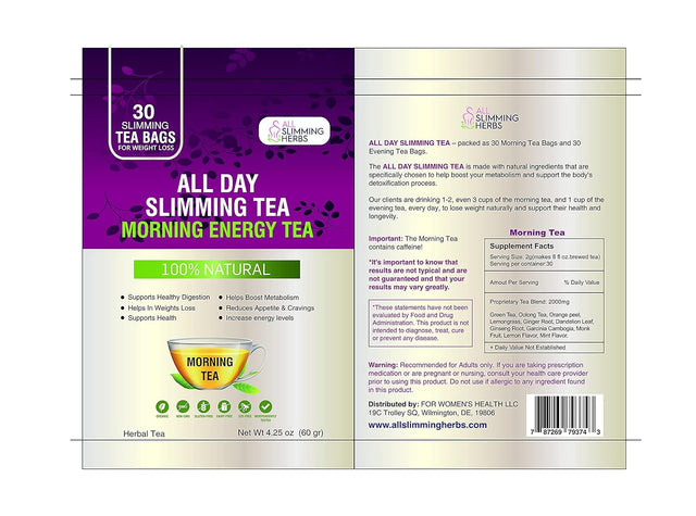 ALL SLIMMING HERBS All Day Slimming Tea for Daytime - 30 Days Supply - Boosts Metabolism & Skyrockets Energy Level