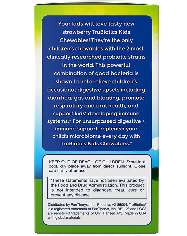 Trubiotics Kids, Digestive + Immune Health Chewables, Strawberry, 30 Chewable Tablets