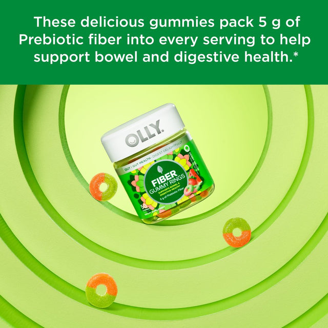 OLLY Fiber Gummy Rings, 5G Prebiotic Fiber, Digestive Support, FOS, Strawberry Watermelon, 50 Ct