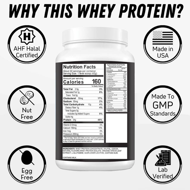 Delicious Creamy Chocolate Halal Whey Protein Powder 2Lbs | 24G Protein, 5700Mg Bcaas, and 420Mg Glutamine | for Recovery & Lean Muscles | Gluten-Free | Non-Gmo | Keto-Friendly | by SHIFAA NUTRITION