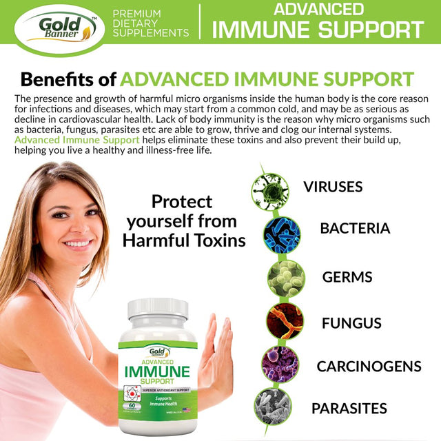 Gold Banner Immune Support Supplement - Advanced Formula Boosts Your Immune System with Red Raspberry, Pomegranate, Pine Bark, Grape Seed and Green Extracts High in Polyphenols!