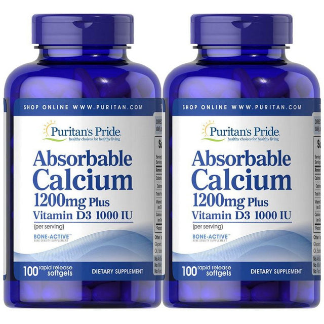 Puritan'S Pride Absorbable Calcium 1200 Mg with Vitamin D3 1000 IU 100 Softgels (2 PACK)