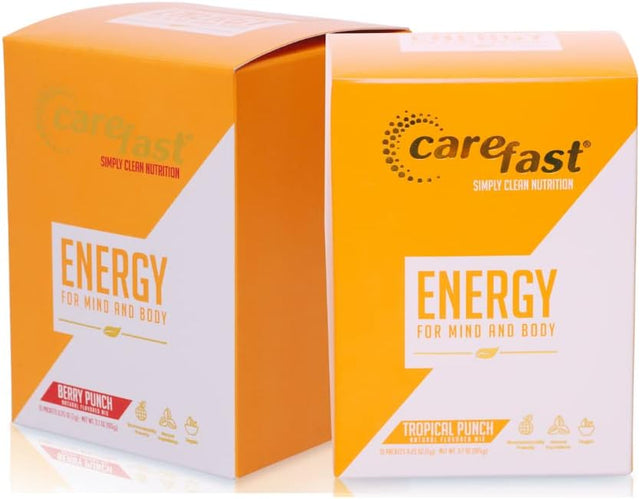 Carefast Natural Energy Powder Drink Mix - Tropical Punch - 15 Servings - Sugar Free Keto Electrolyte Packets with Caffeine, Vitamins & Minerals, Amino Acids. Promotes Focus & Healthy Endurance Boost