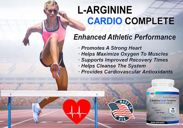 L-Arginine Cardio Complete, Nitric Oxide Booster, 1500Mg Cardio Support Blend plus L-Citrulline, Vitamins Minerals Supports Cardio Health, BP, Energy, Nitric Oxide, One Bottles 180 Caps