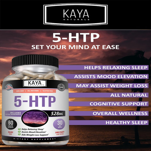 Kaya Naturals 5-HTP Supplement, Serotonin for Sleep and Stress, Supports Weight Loss