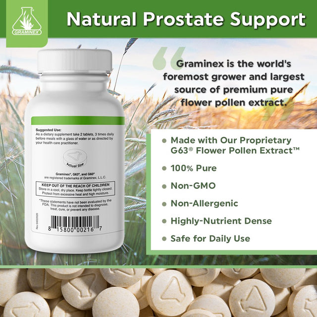 Graminex Pollenaid G63 Flower Pollen Extract, Natural Source of Phytosterol and Amino Acids - Wellness Support for Prostate, Liver, Urinary Tract - Dietary Supplement | 90 Tablets, Non-Gmo