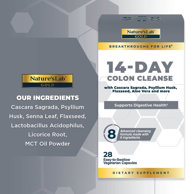 Nature'S Lab Gold 14 Day Colon Cleanse* - Blend of Probiotics, Fiber, Flavonoids, Plant Extracts - 28 Ct (14 Day Supply)