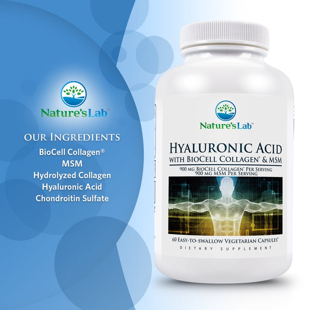 Nature'S Lab Hyaluronic Acid with Biocell Collagen and MSM - 60 Capsules (20 Day Supply) - Skin Hydration, Joint Health*