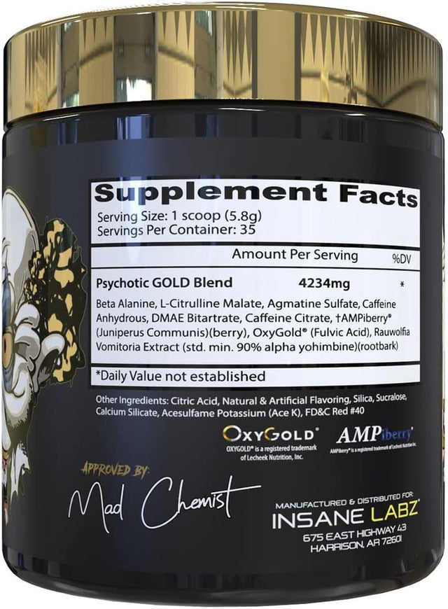 Insane Labz Psychotic Gold and Insane Veinz Gold Pre Workout Nitric Oxide Booster Stack, Increase Muscle Mass, Vascularity, Strength, Energy, Focus, Gummy Candy