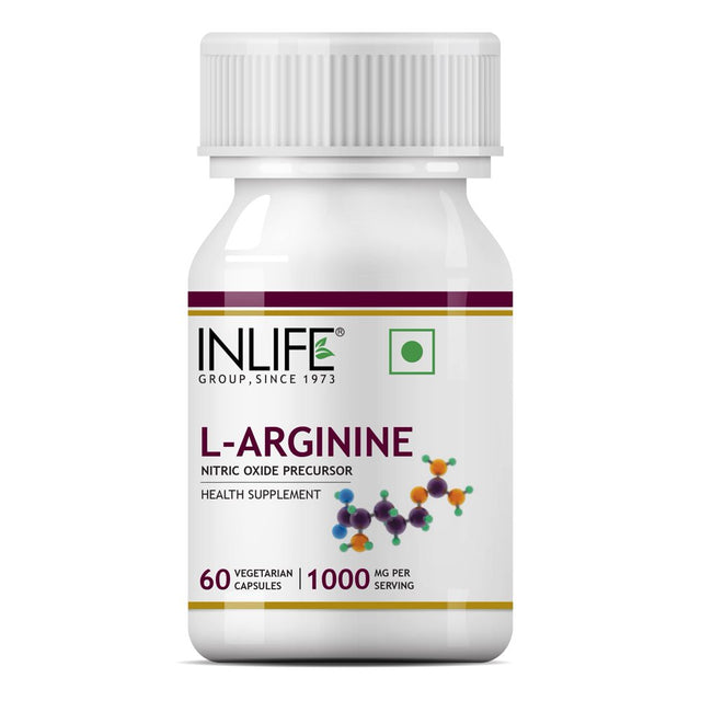 Inlife L-Arginine 1000Mg Supplement (Pack of 60 Vegetarian Capsules) Serving, Nitric Oxide Precursor