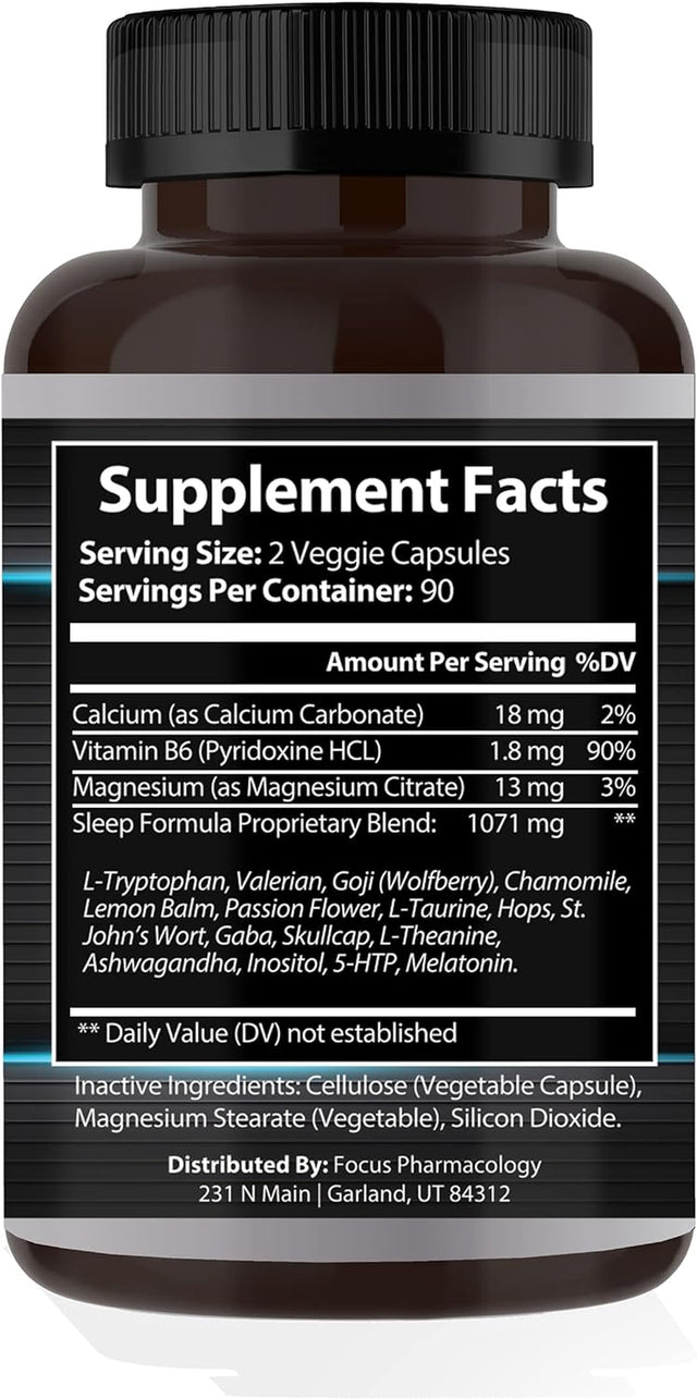 Natural Nighttime Sleep and Calming Formula - 180 Ct Blend of Melatonin, 5-HTP, GABA, Chamomile, Valerian, Goji, Ashwagandha, St. John'S Wort