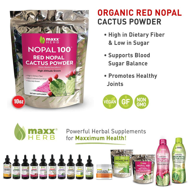 Maxx Herb Red Nopal Cactus Fruit Powder, High in Fiber, 10Oz 3 Pack