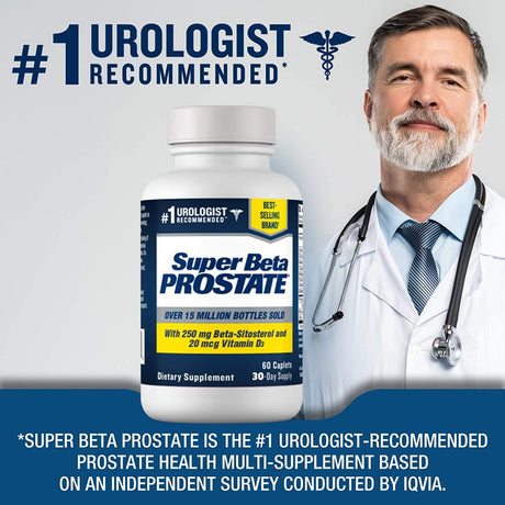 Super Beta Prostate – over 15 Million Bottles Sold – Urologist Recommended Prostate Supplement for Men - Reduce Bathroom Trips Night Promote Sleep & Bladder Emptying, Beta Sitosterol (60Ct, 1 Bottle)