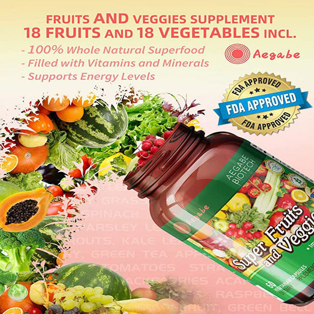 Fruits and Veggies Supplement, Made from 36 Superfood Ingredients, 2 Months Supply per Bottle, Improve Constipate, Gut & Digestive Health, Supports Balanced Nutrition