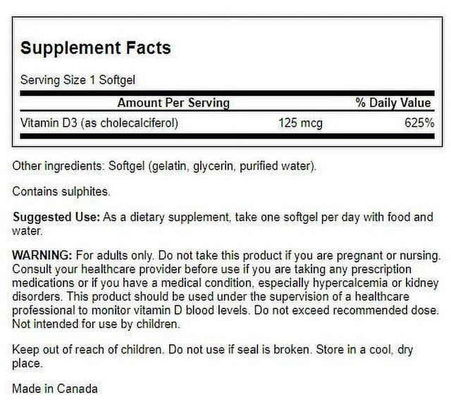 Swanson Highest Potency Vitamin D3 Softgels, Helps Support Overall Health & Bone Strength, 250 Mg, 250 Sgels