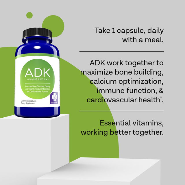 MD. Life ADK Bone Health Support, Vitamin A, Vitamin D3 & Vitamin K2 (MK 7), 90 Ct.