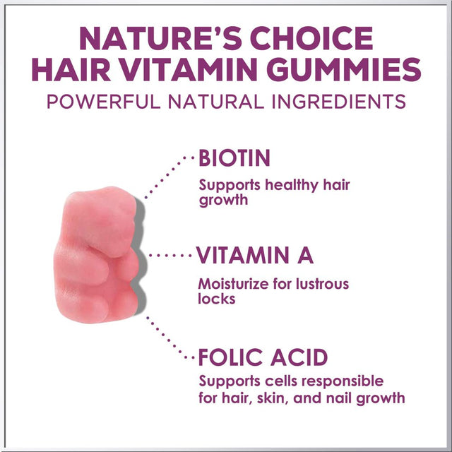 Hair Vitamins Gummies with Biotin 5000 Mcg Vitamin E & C Support Hair Growth Gummy, Premium Vegetarian Non-Gmo, for Stronger, Beautiful Hair, Skin & Nails, Biotin Gummies Supplement - 60 Gummy Bears