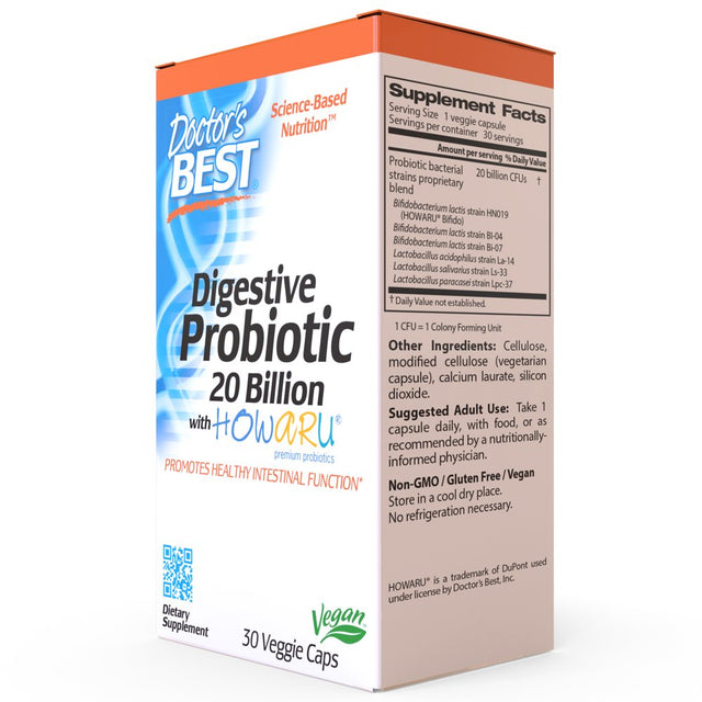 Doctor'S Best Probiotic, Non-Gmo, Gluten Free, Vegan, 20 Billion CFU, 30 Veggie Caps