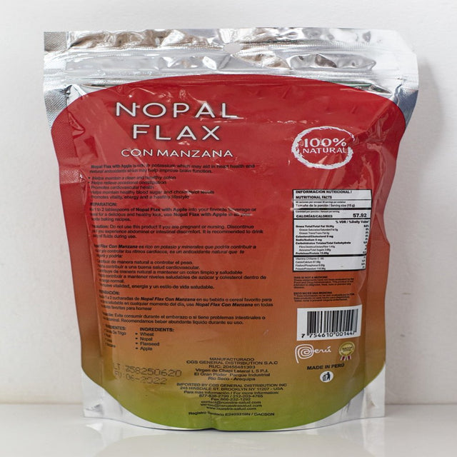 Nopal Flax - Manzana - Linaza plus Apple Flaxseed Fiber Dietary Supplement Powder Colon Cleanser Digestive Aid (454G)