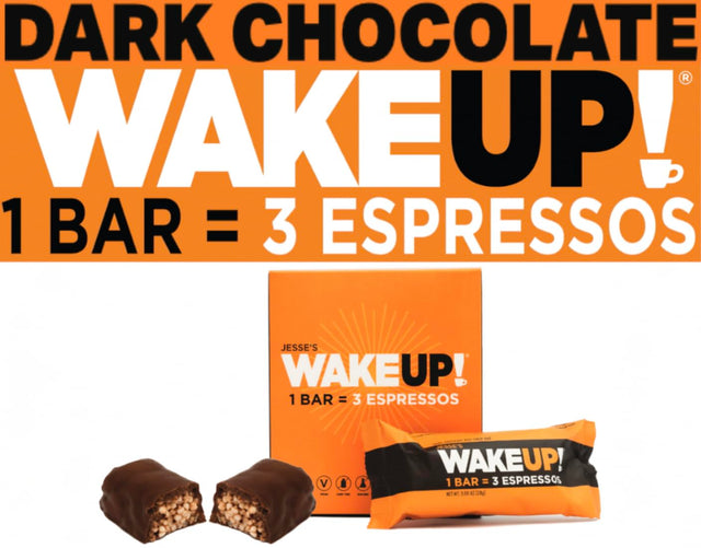 WAKE UP! Caffeinated Chocolate Protein Bars Gluten Free, Vegan Energy 250Mg Plant Based Caffeine, Kosher Boost Focus (1 Bar = 3 Espressos) 6 Pack