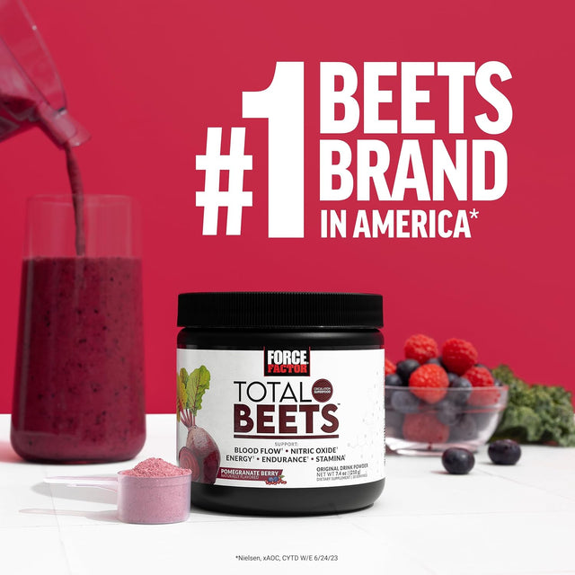 Force Factor Total Beets Drink Mix Superfood Powder with Nitrates to Support Circulation,Blood Flow,Nitric Oxide,Energy,Endurance,And Stamina,Cardiovascular Heart Health Supplement,30 Servings