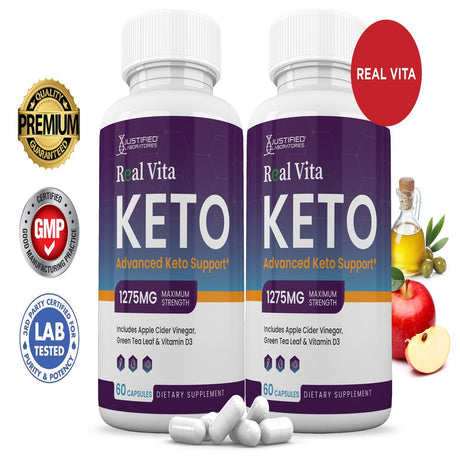 (2 Pack) Real Vita Keto ACV Pills 1275Mg Dietary Supplement 120 Capsules