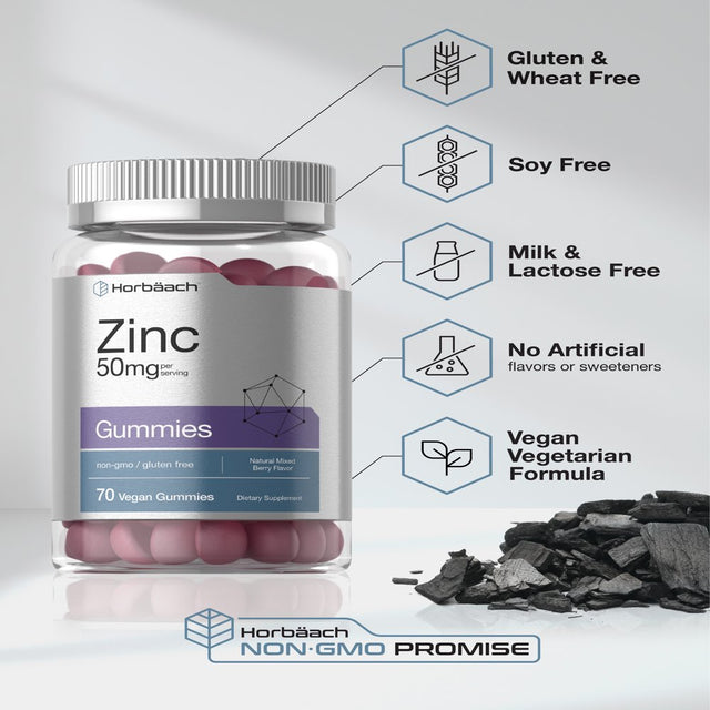 Zinc 50Mg | 70 Vegan Gummies | Zinc Citrate | by Horbaach