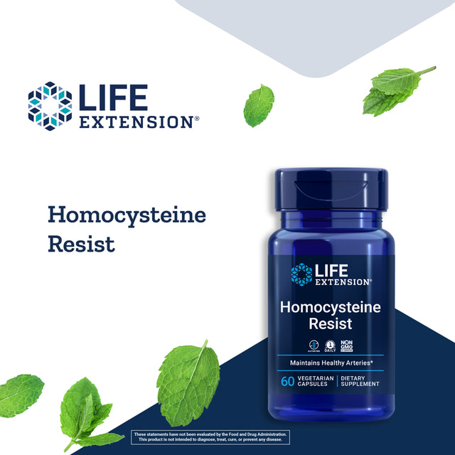 Life Extension Homocysteine Resist - Vitamin B Formulation for Heart & Brain Health Support - Gluten-Free, Non-Gmo - 60 Vegetarian Capsules (2-Month Supply)