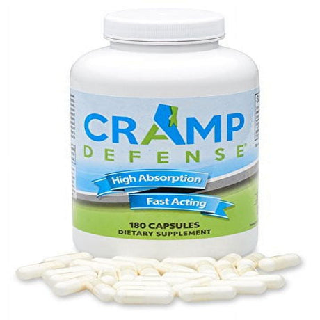 Cramp Defense® Magnesium for Leg Cramps, Muscle Cramps & Muscle Spasms. End Them Fast and Permanently. Organic Magnesium, Non-Laxative, NO Magnesium Oxide or Herbs! Big 180 Capsule Bottle.