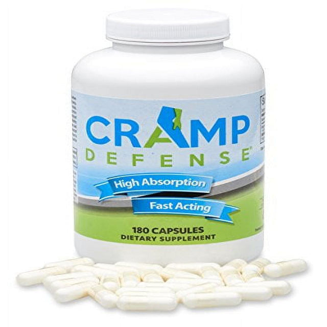 Cramp Defense® Magnesium for Leg Cramps, Muscle Cramps & Muscle Spasms. End Them Fast and Permanently. Organic Magnesium, Non-Laxative, NO Magnesium Oxide or Herbs! Big 180 Capsule Bottle.