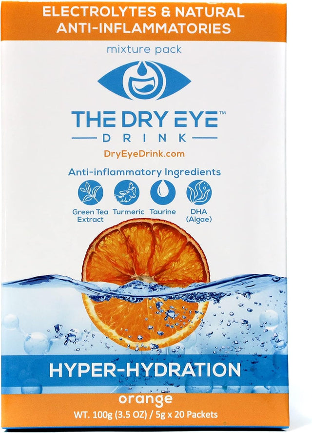 L Ultimate Hydration for Dry Eyes L Sugar-Free Electrolyte Powder Packets L Blended with Vitamins, Green Tea, Turmeric, Taurine, and DHA L 5G X 20 Packets (Orange)