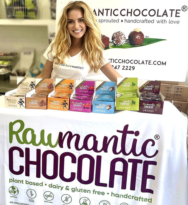 Rawmantic Fitness Chocolate Vegan Energy Bars - 2.1 Oz (Pack of 12) - Chocolate Snack Bars - Dairy, Nut and Sugar Free Chocolate Energy Snacks - Non-Gmo Vegan Bars