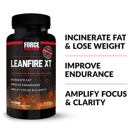 Leanfire XT Thermogenic Fat Burner Supplement for Men and Women with Green Tea Extract and L-Theanine to Double Weight Loss and Increase Energy and Endurance, Force Factor, 60 Capsules