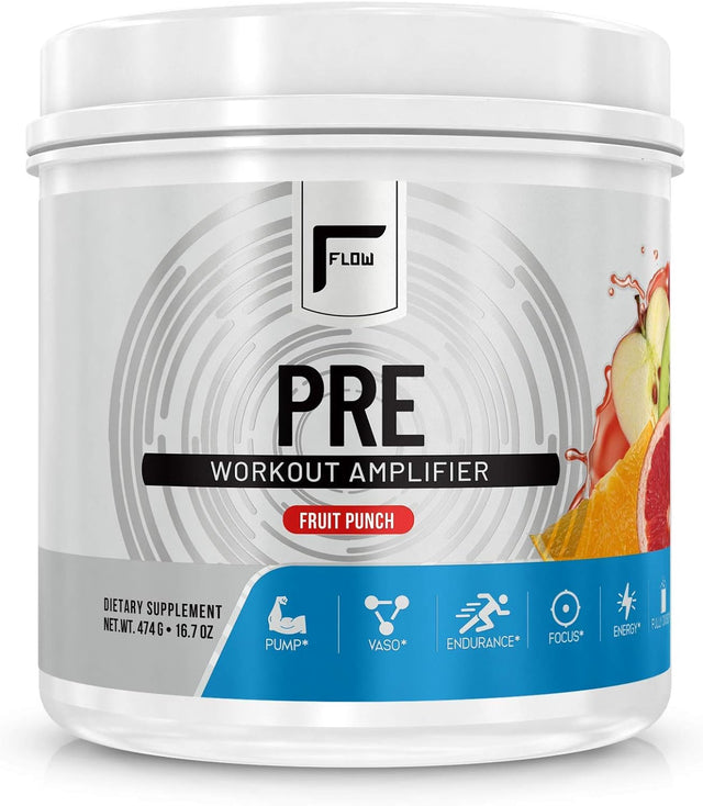 Natural Pre-Workout Powder Fruit Punch, Naturally Flavored and Sweetened, Workout Amplifier, Pump, Vaso, Endurance, Focus, Energy, Fully Dosed - 30 Servings