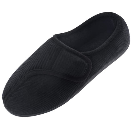 Diabetic Slippers Shoes for Men Arthritis Edema Adjustable Closure Memory Foam House Shoes, Black 7