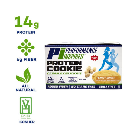 Performance Inspired Nutrition Protein Cookie - Contains: BIG 15G Isolate Proteins - 7G of Fiber - All Natural - Gluten Free - No Artificial Ingredients - Great Tasting Peanut Butter Flavor - 12 Count