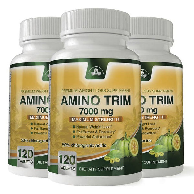 Amino Trim 3-In-1 Fat Burner Garcinia Cambogia, BCAA, Green Coffee Bean Extract (120 Tablets)