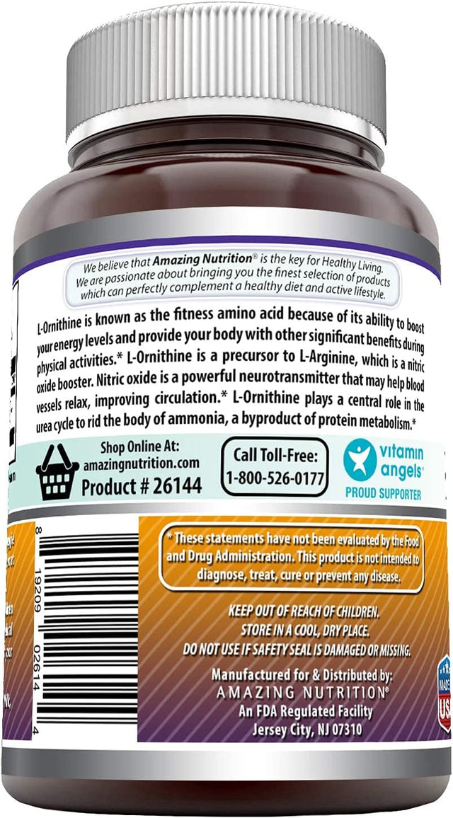 Amazing Formulas L-Ornithine 1500 Mg per Serving Veggie Capsules Supplement | Non-Gmo | Gluten Free | Made in USA (120 Count)