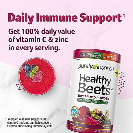 Beet Root Powder | Purely Inspired Healthy Beets + Superfood Powder | Vitamin C & Zinc for Immune Support | Supports Nitric Oxide Production with Red Spinach | Unflavored (32 Servings)