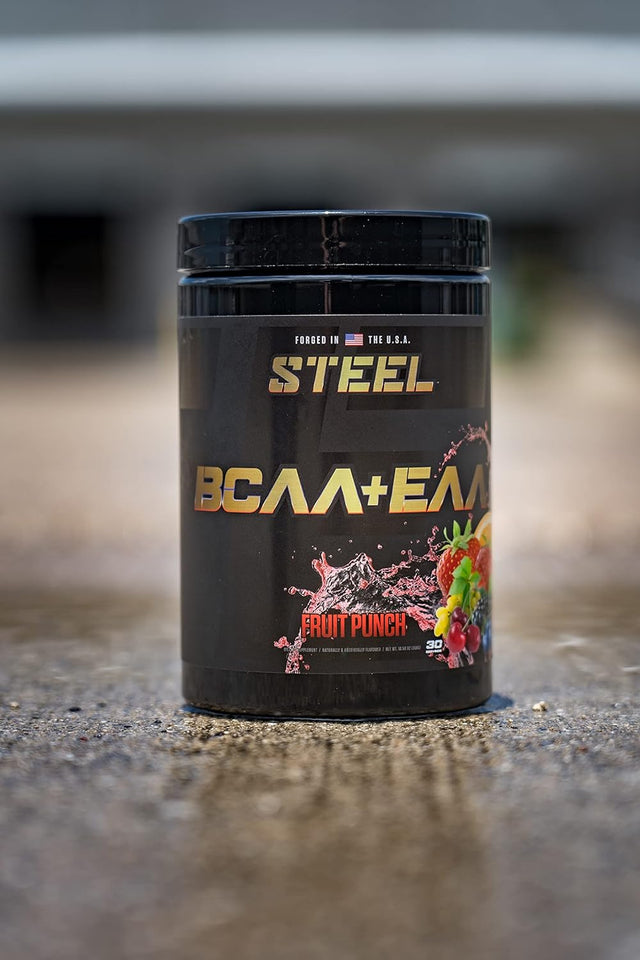 Steel Supplements | High Performance BCAA EAA Powder | Promotes Lean Muscle Growth and Workout Endurance | 2:1:1 Ratio to Recover Muscle Faster 30 Servings. (Fruit Punch)