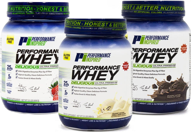 PERFORMANCE INSPIRED Nutrition Performance Whey Protein Powder - Fiber Packed - Contains Bcaas - Digestive Enzymes - Gluten Free - Natural Vanilla - 2 Lb