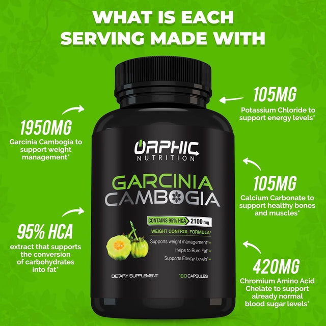 ORPHIC NUTRITION Garcinia Cambogia Extract 1 Month Supply - to Support Weight Loss Efforts* - Helps Curb Appetite*, Suitable for Vegetarians - 2100 MG - 90 Caps