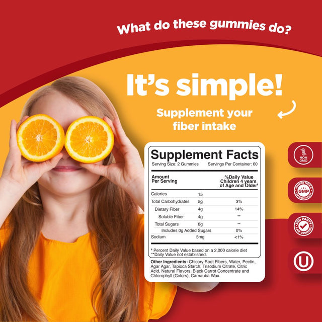 Sugar Free Fiber Gummies for Kids - Delicious and Nutritious Kids Fiber Gummies Sugar Free Supplement for Digestive and Immune Support - Non GMO Vegan Kosher Gluten Free Fiber Supplement Gummies