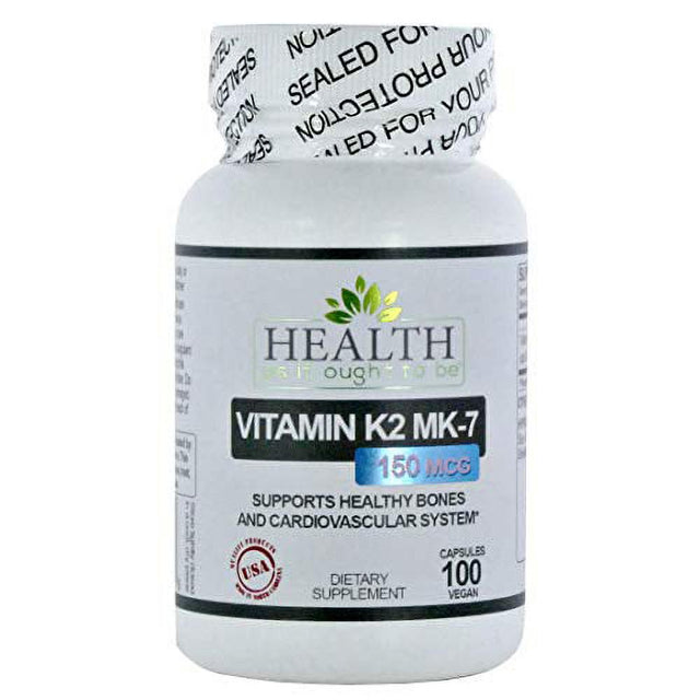 Vitamin K2 MK-7 150Mcg 100 Capsules - (Does Not Contain K1 or MK4) - Works with Vitamin D - Soy Free - Tested for Purity and Strength