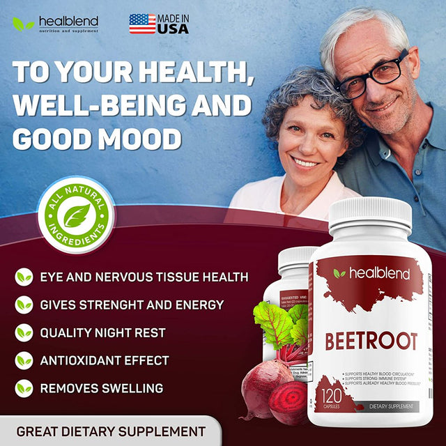 Healbend Organic Nitric Oxide Beet Root Capsules 1300Mg - Support Healthy Blood Circulation, Immune System, Nitric Oxide Booster - 3-Pack